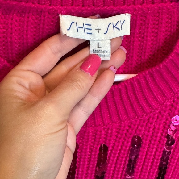 VICI Sequin Embellished Pink Oversize Sweater - Picture 7 of 9